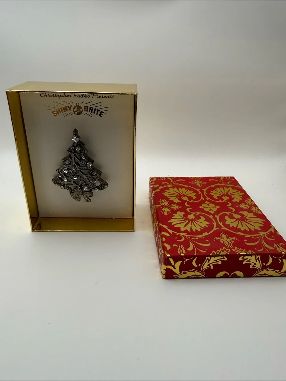 Christopher Radko Silver Crystal Christmas Tree Brooch